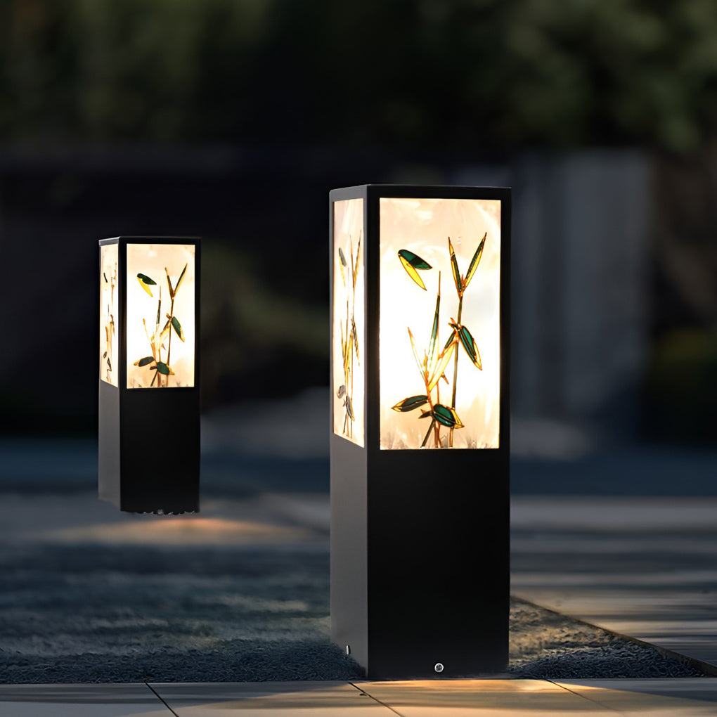 Square Landscape Pattern LED Vintage Solar Outdoor Path Lights Post Lights