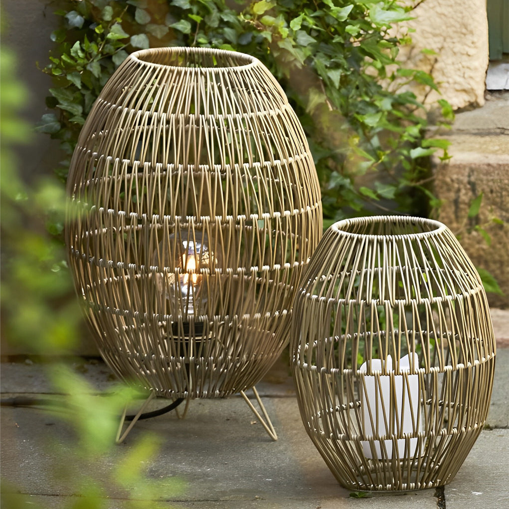 Spaceship Lighting Handmade Rattan Oval Cage Waterproof Outdoor Floor Lamp