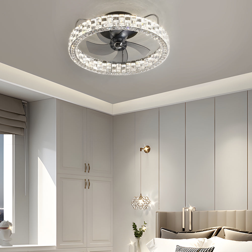 23.6-in Crystal LED Lighting Semi-Enclosed Low Profile Ceiling Fan