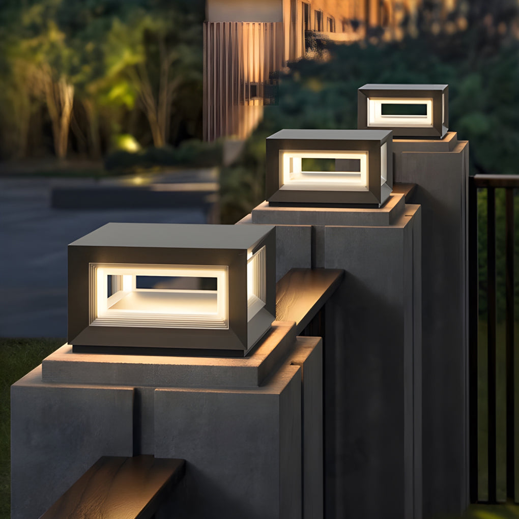 Creative Square Frame Waterproof Black Modern Solar Fence Post Lights