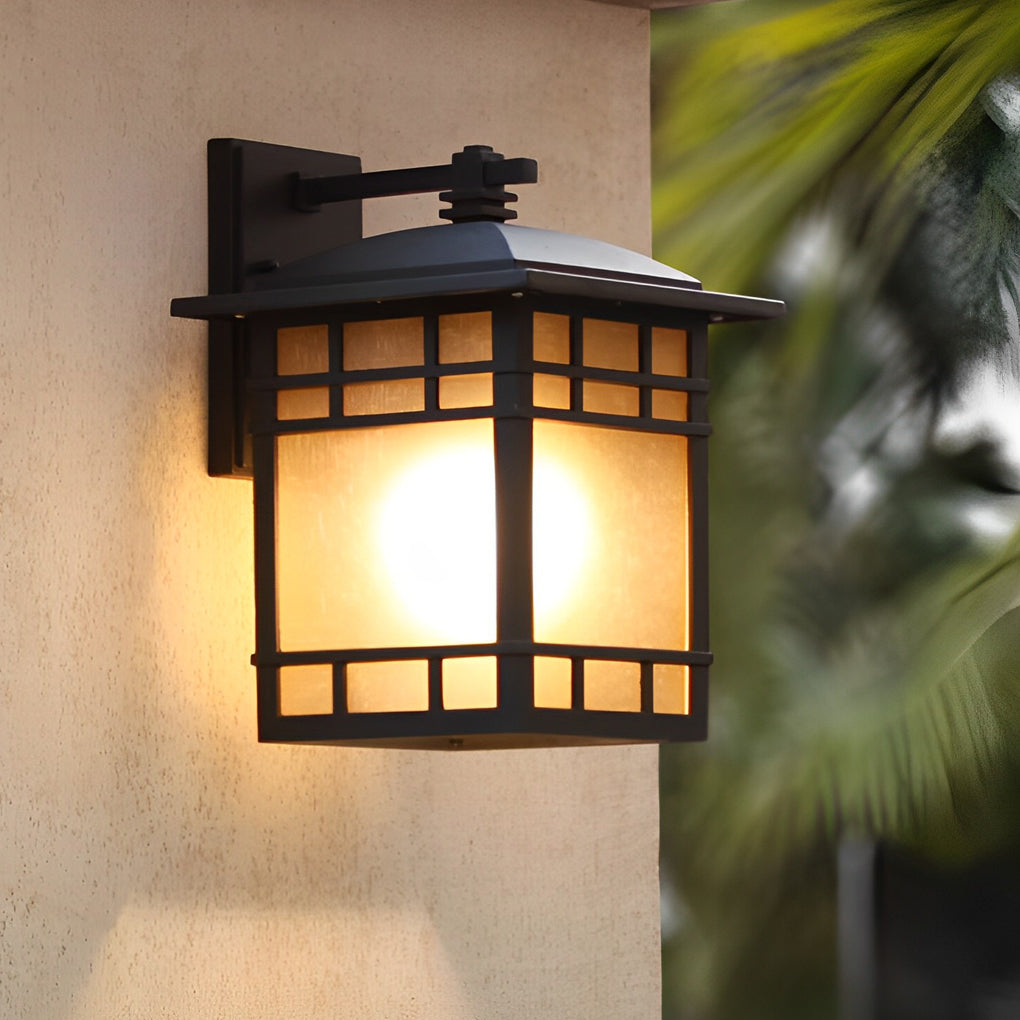 Square Retro Waterproof Yellow Glass Shade Vintage Outdoor Wall Lights