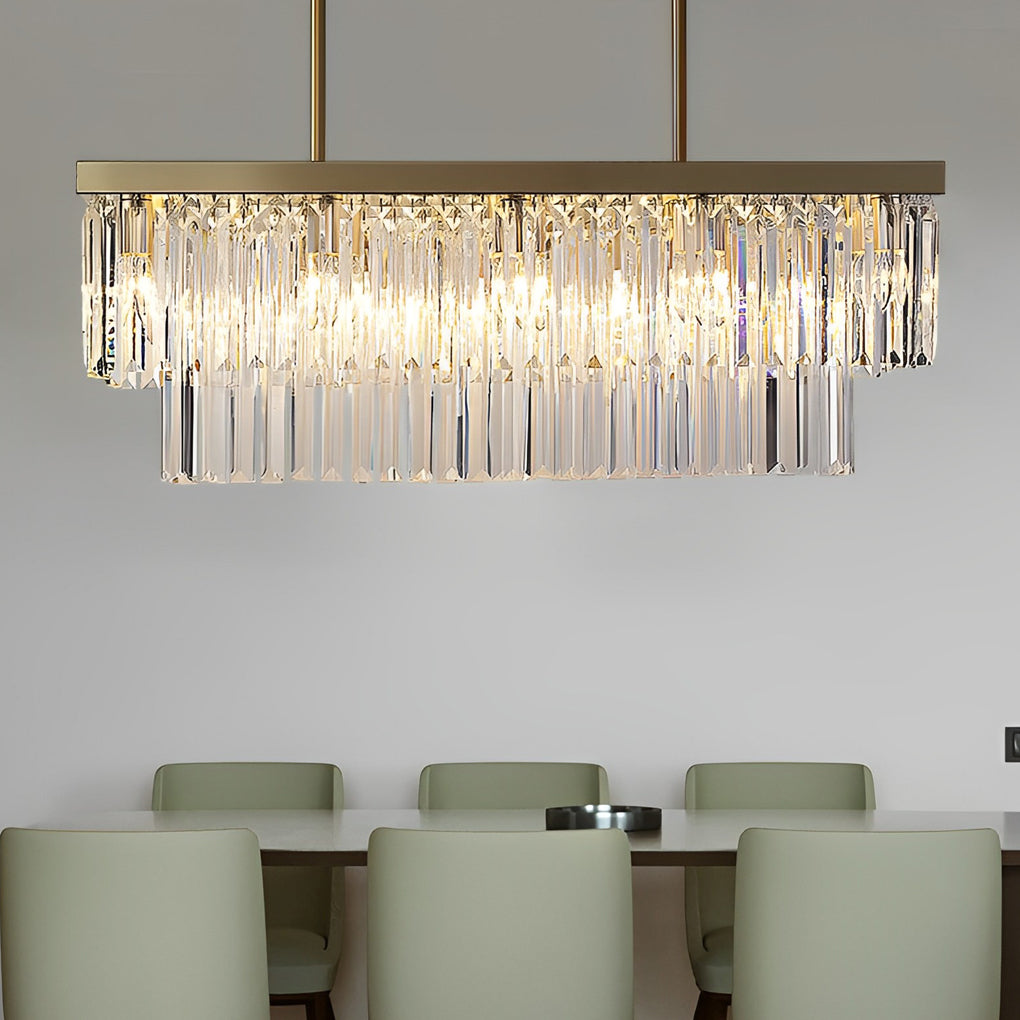 Rectangular LED Three Step Dimming Crystal Strips Postmodern Chandelier