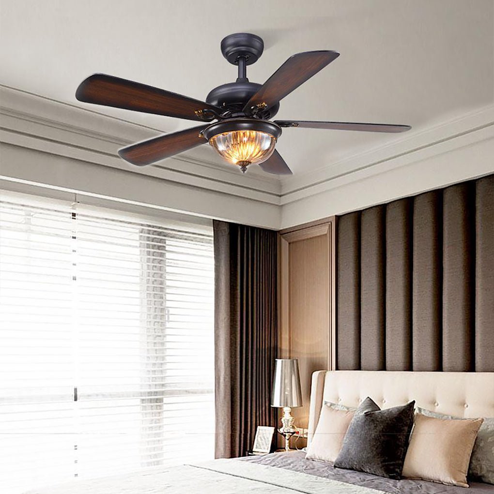 5-blade Farmhouse Style Ceiling Fan with Lights and Remote for Bedroom