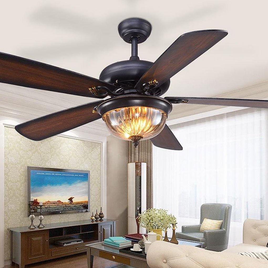 5-blade Farmhouse Style Ceiling Fan with Lights and Remote for Bedroom