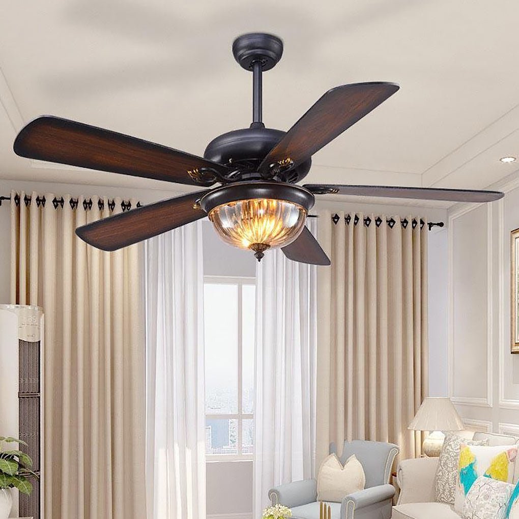 5-blade Farmhouse Style Ceiling Fan with Lights and Remote for Bedroom