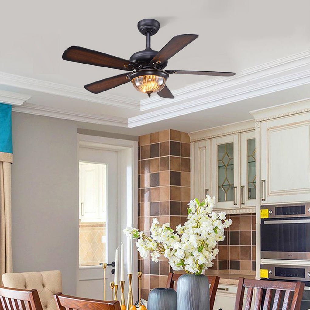 5-blade Farmhouse Style Ceiling Fan with Lights and Remote for Bedroom