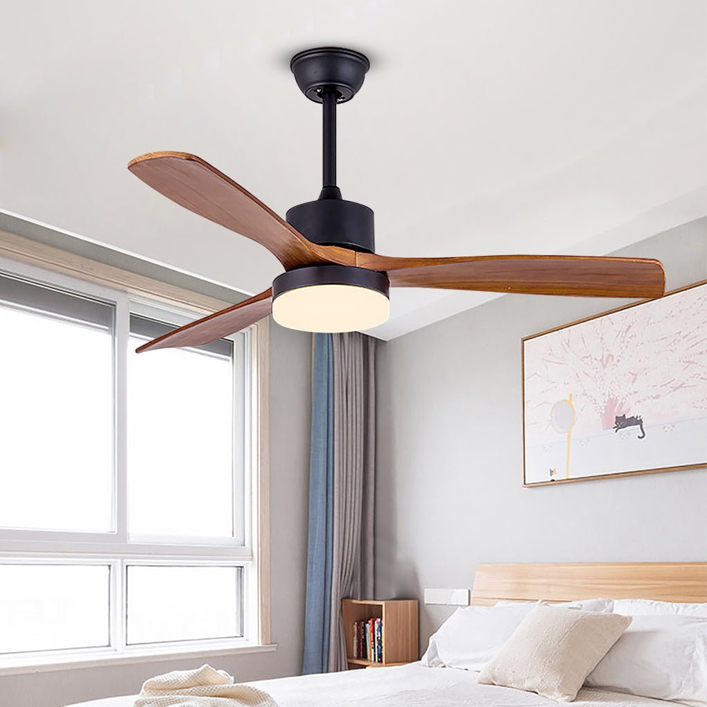 52 Inches Nordic Minimalist Solid Wood Household LED Ceiling Fan Lamp for Living Room