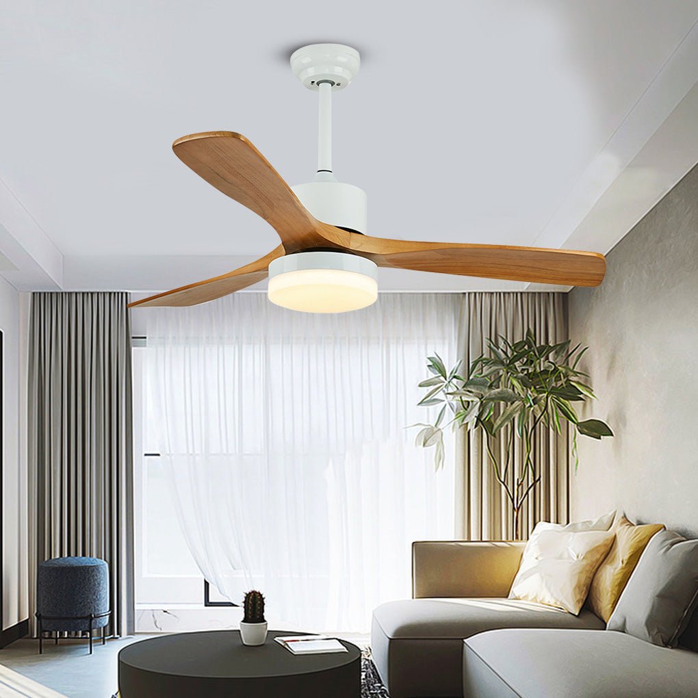 52 Inches Nordic Minimalist Solid Wood Household LED Ceiling Fan Lamp for Living Room