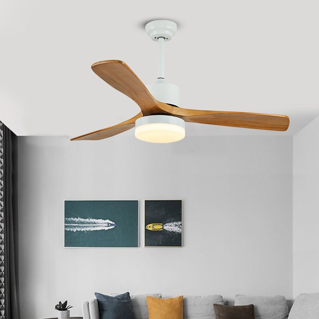 52 Inches Nordic Minimalist Solid Wood Household LED Ceiling Fan Lamp for Living Room