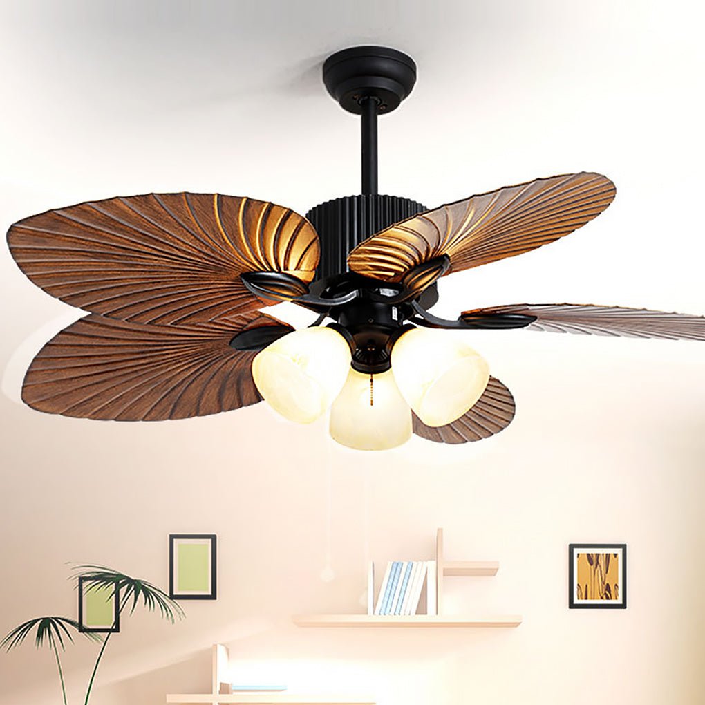 52'' Leaf Shaped Blades Dimming 12W LED Rustic Inverter Ceiling Fan Light