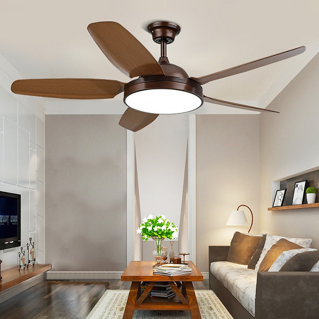 52 Inches Variable Frequency Dimming Remote Control Led Wood Blades Ceiling Fan Light