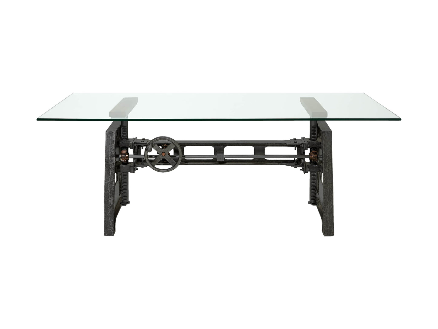 Industrial Crank Desk with Glass Top