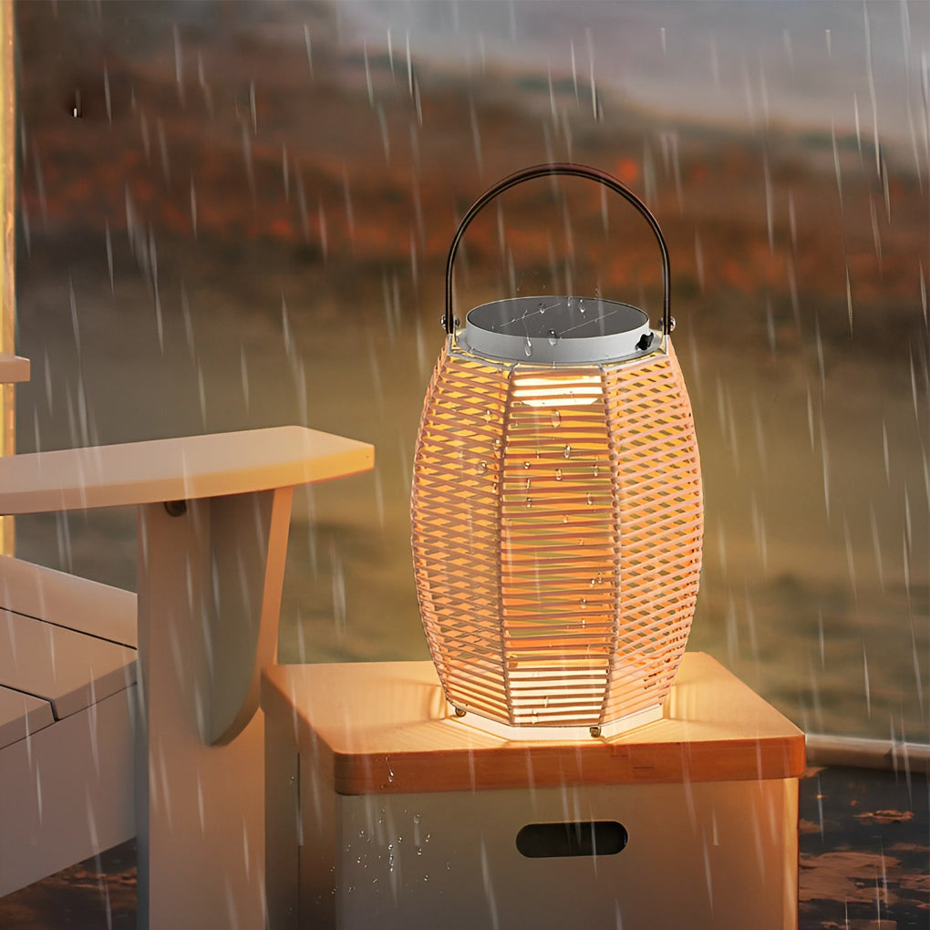 Portable Rattan LED Waterproof Solar Powered Outdoor Lantern Lights