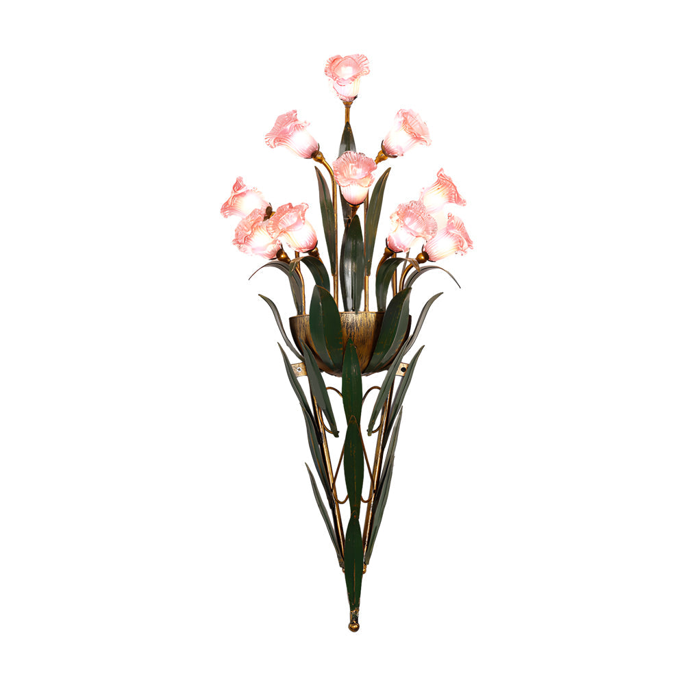 Bouquet Flowers Leaves White Light Pastoral American Style Wall Lamp