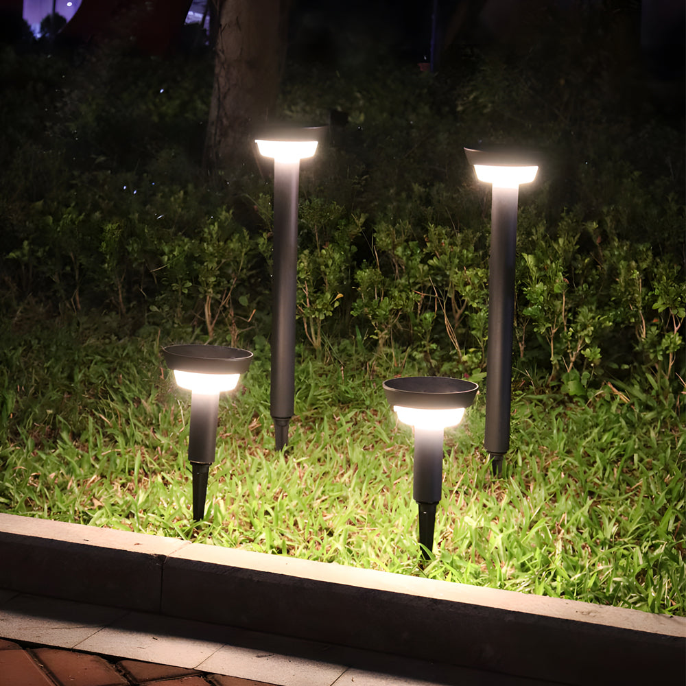 Modern Black Round LED Solar Outdoor Path Light with Stake - Garden Bollard Light