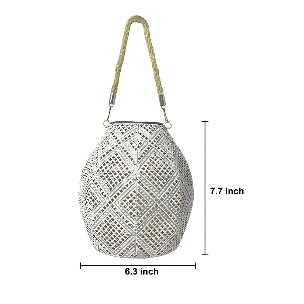 Moroccan Portable & Hanging White Solar LED Outdoor Patterned Lantern