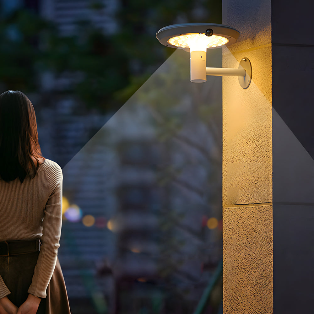 Round Solar-Powered LED Outdoor Wall Light with Motion Sensor