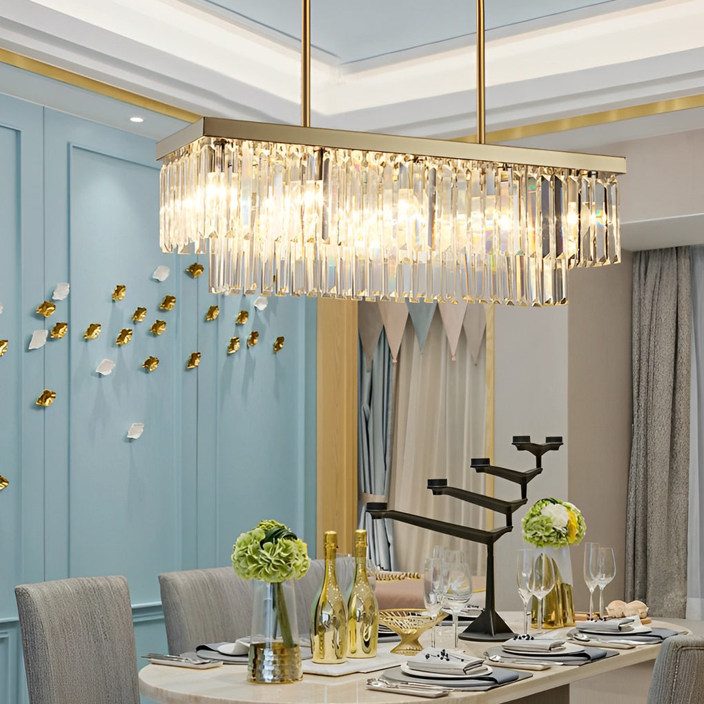 Rectangular LED Three Step Dimming Crystal Strips Postmodern Chandelier