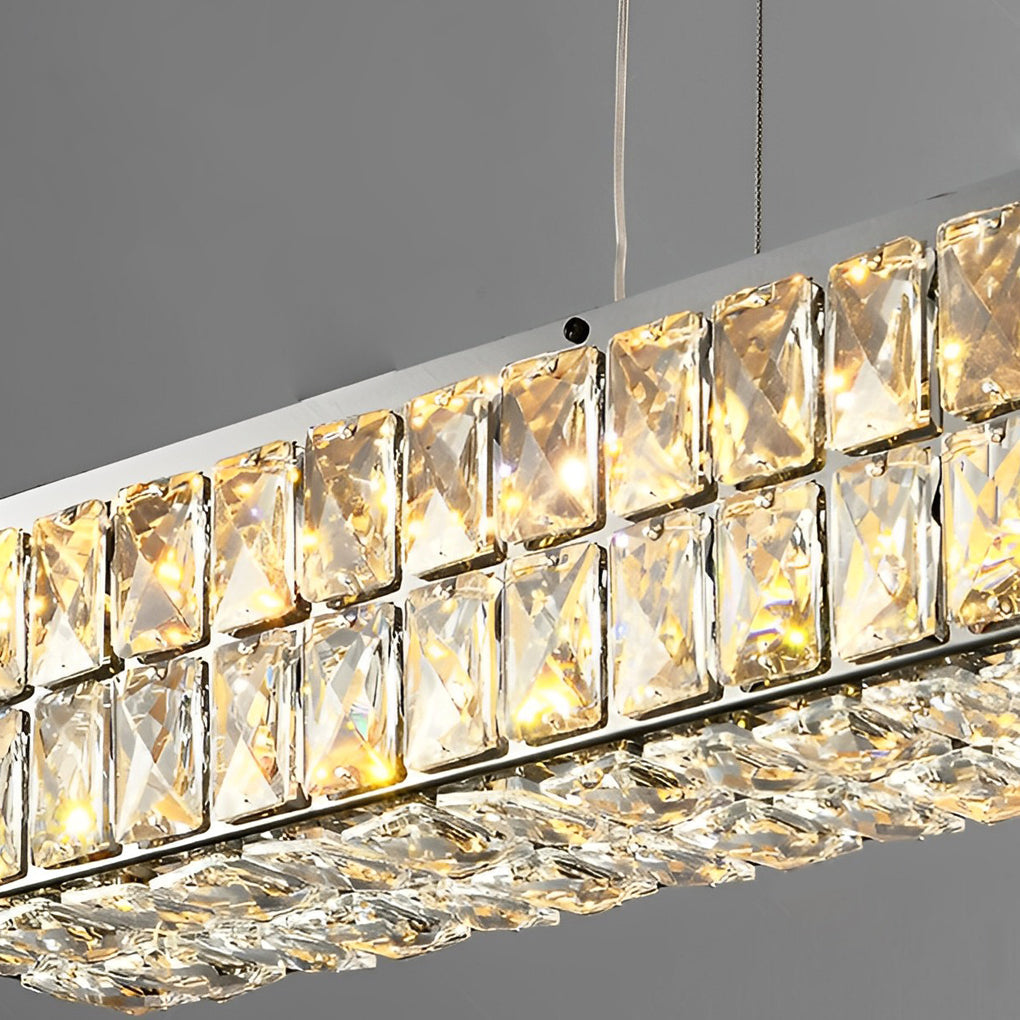 Long Rectangular Three Step Dimming Luxury Modern Crystal Chandelier