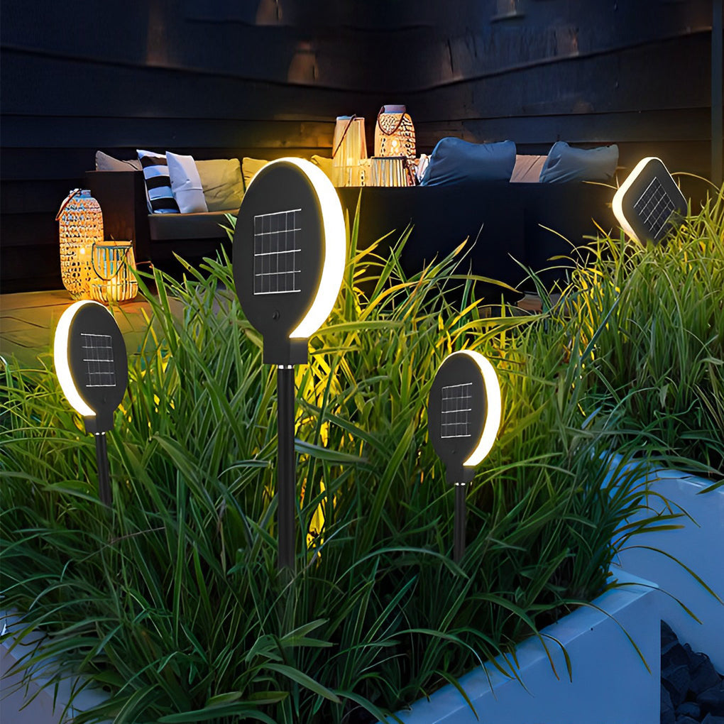 Circular Geometric Shape Waterproof LED Black Modern Solar Lawn Light