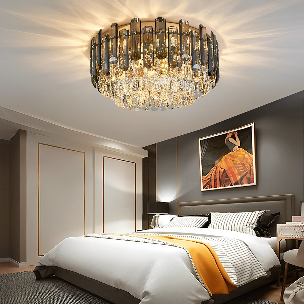 Round Metal Crystal Three Step Dimming Luxury Modern Ceiling Lights