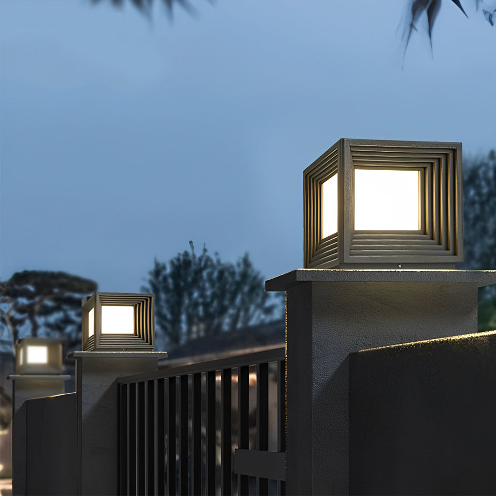 Square Creative Waterproof LED Black Modern Solar Post Caps Lights