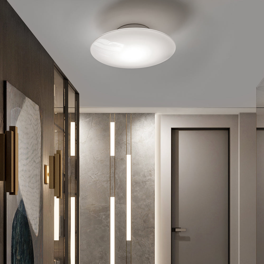 Modern White Glass LED Flush Mount Ceiling Lamp for Bedroom - Minimalist Style