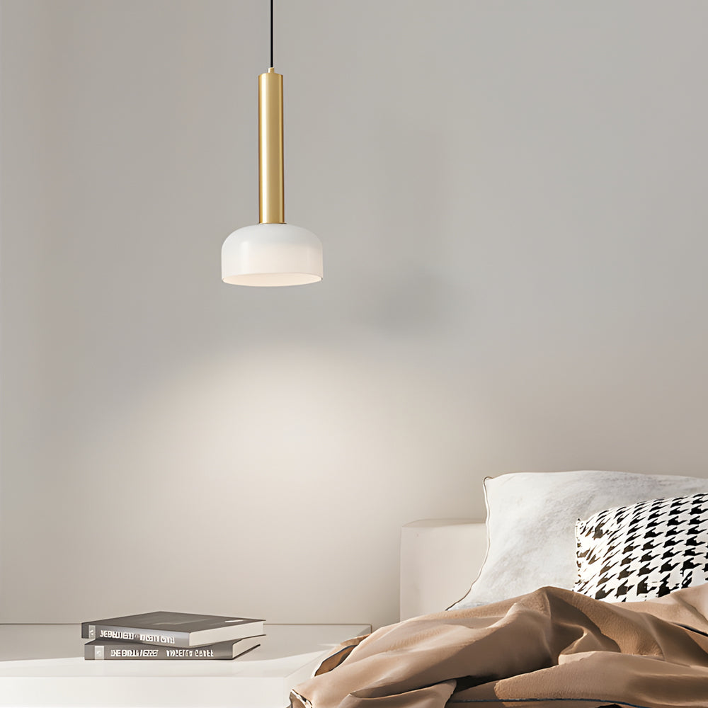 Modern Copper Tube 1-light White Glass Bowl Pendant Light