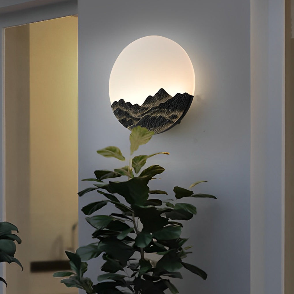 Round Creative Mountain Scenery LED Waterproof Modern Outdoor Wall Lamp