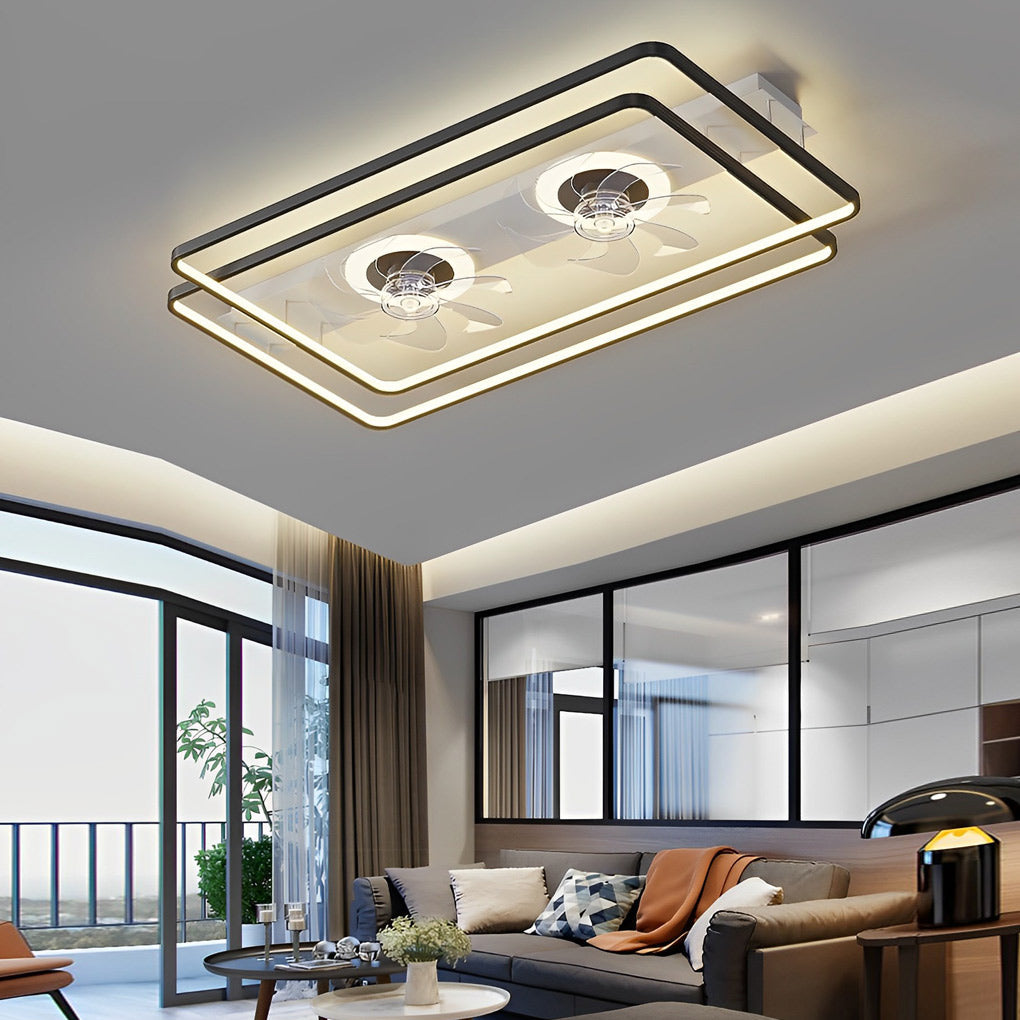 Creative Rectangular 3 Step Dimming Nordic Bladeless Ceiling Fan Lamp with 2 Fans