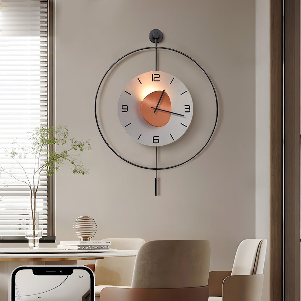 Battery Operated Round LED Hanging Metal Wall Clock