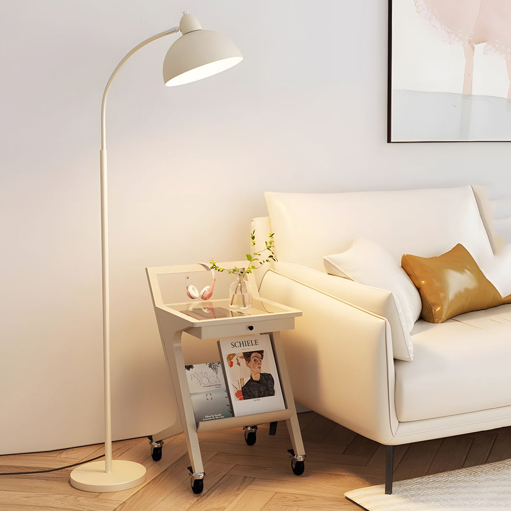 White Task Chrome Arc Floor Lamp with Dome Shade