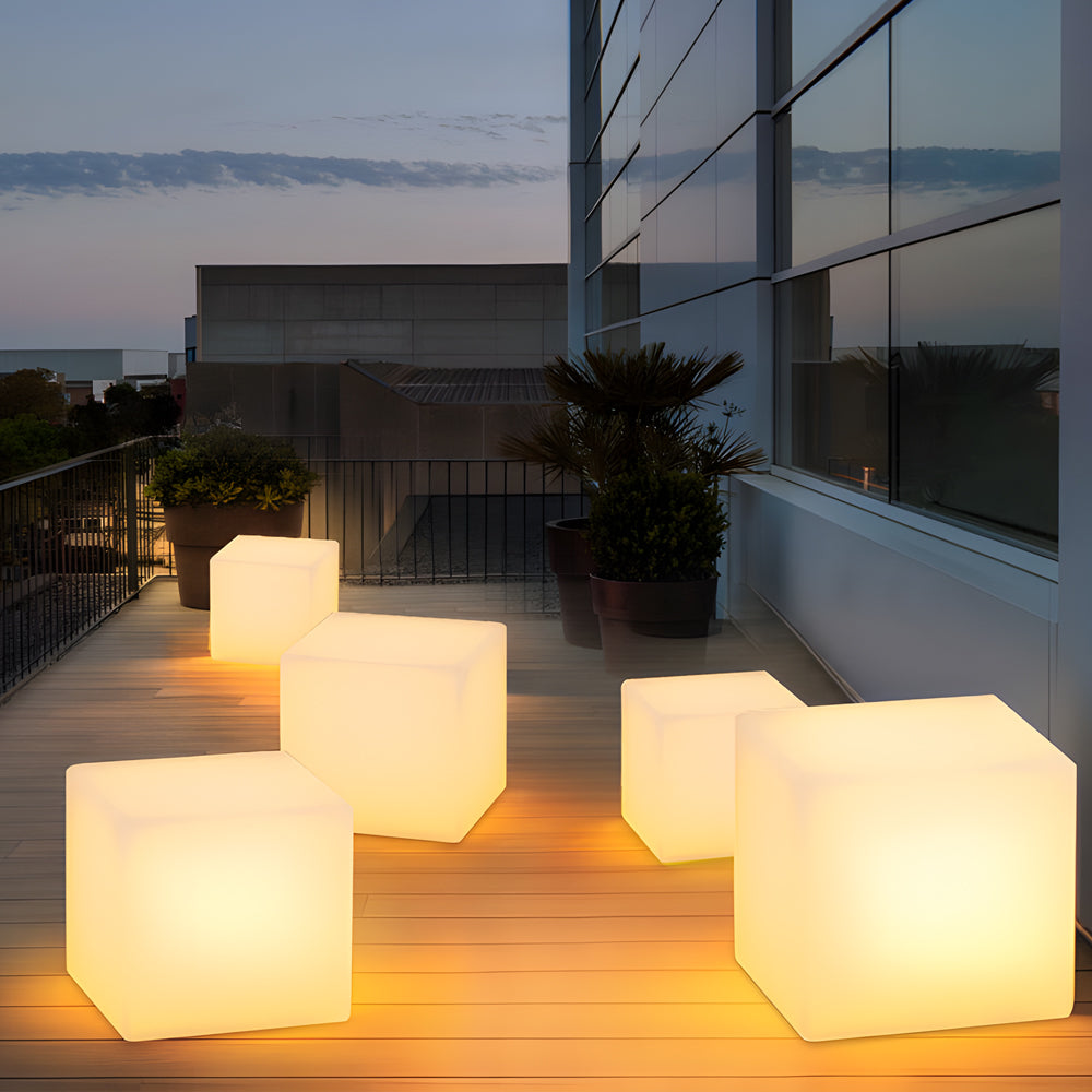 Waterproof Luminous Square Cubes LED White USB Solar Outdoor Floor Lamp