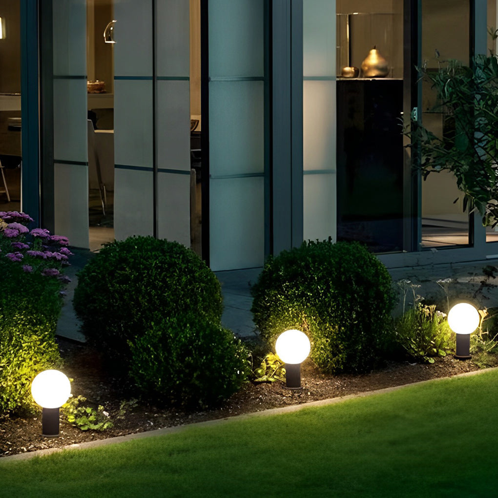 Round Ball Waterproof LED Metal Black Modern Outdoor Pathway Lights