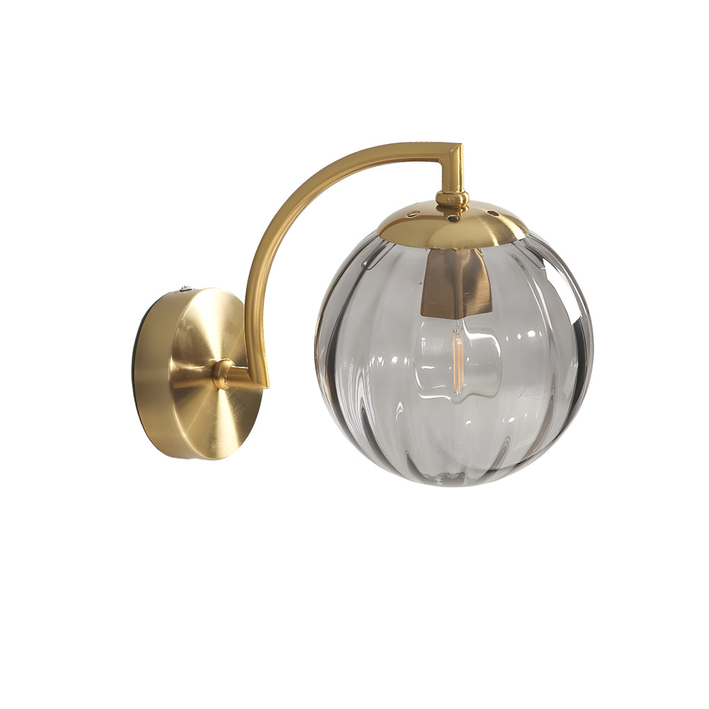 1-Light Curved Arm Wall Sconce with Ball Rib Glass Ball Shade