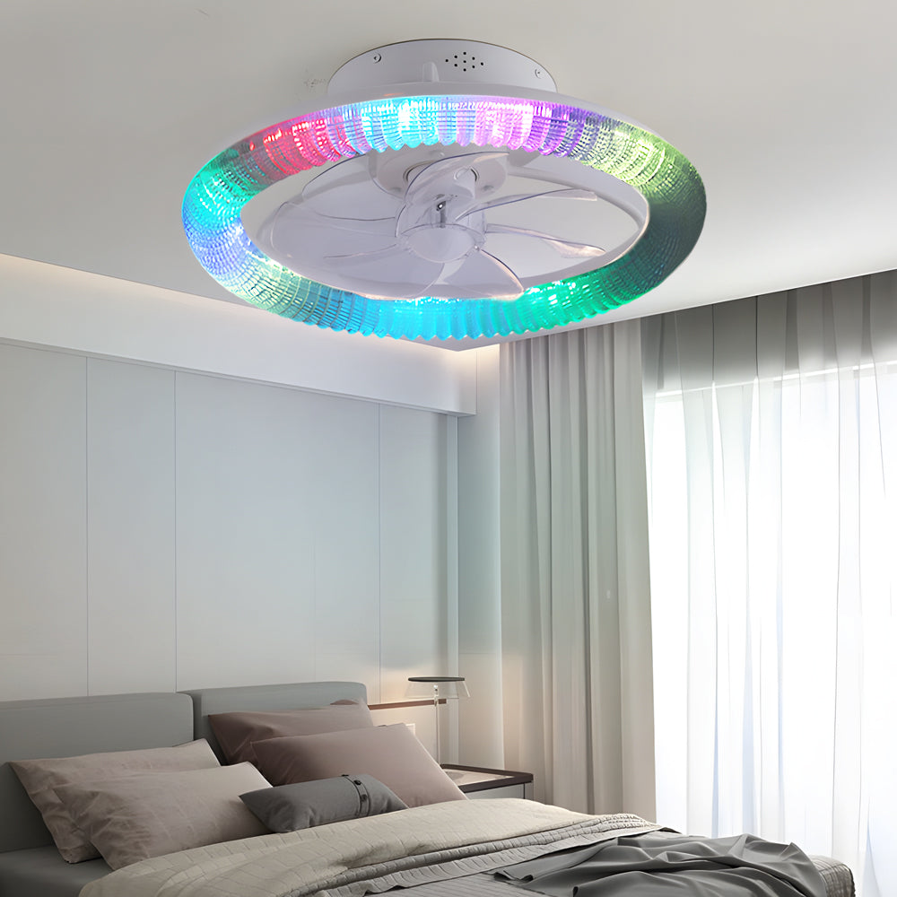 Round Dimmable with Remote Control RGB White Modern Ceiling Fan and Light