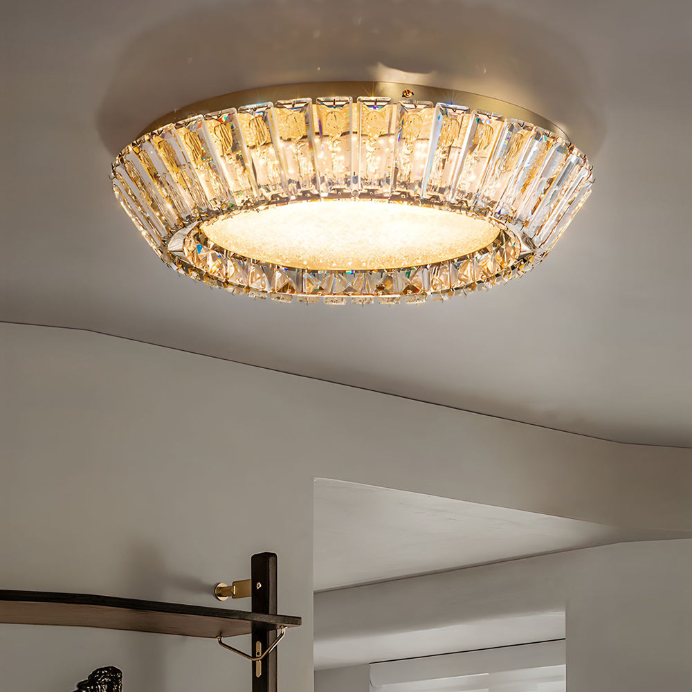 Quicksand Drum Crystal Chandelier Flush Mount Titanium Gold Ceiling Light