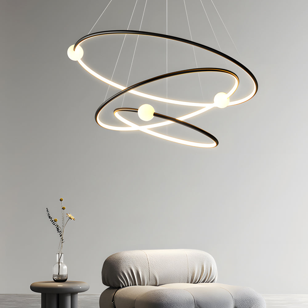 White/Black  Circular Pendant Lamp Dimmable LED Rings Chandelier