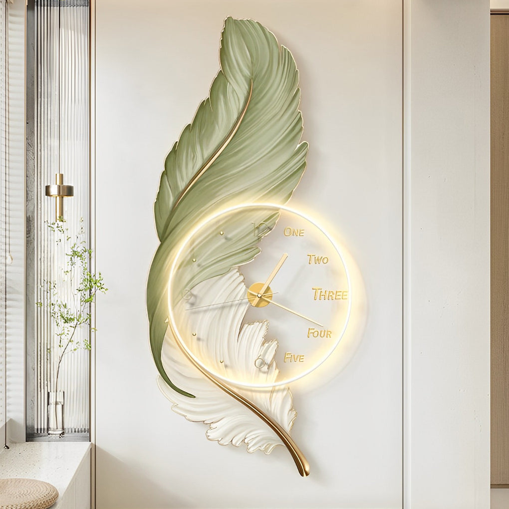 Feathers Painting Acrylic USB DC5V Round Wall Clock Wall Lamp with Remote