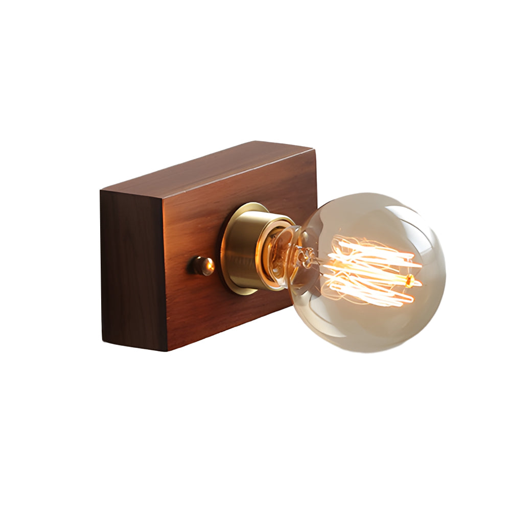 Round/Square Vintage Walnut Wood Wall Lamp 1-light with Pull Chain Switch