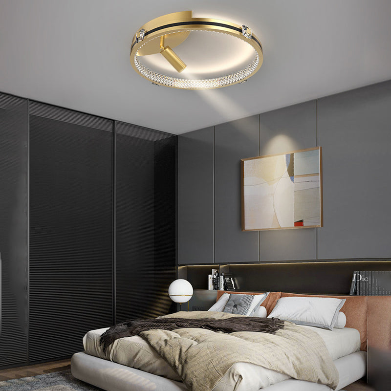 Round Ring Three Step Dimming Crystal Modern Ceiling Lights with Spotlights