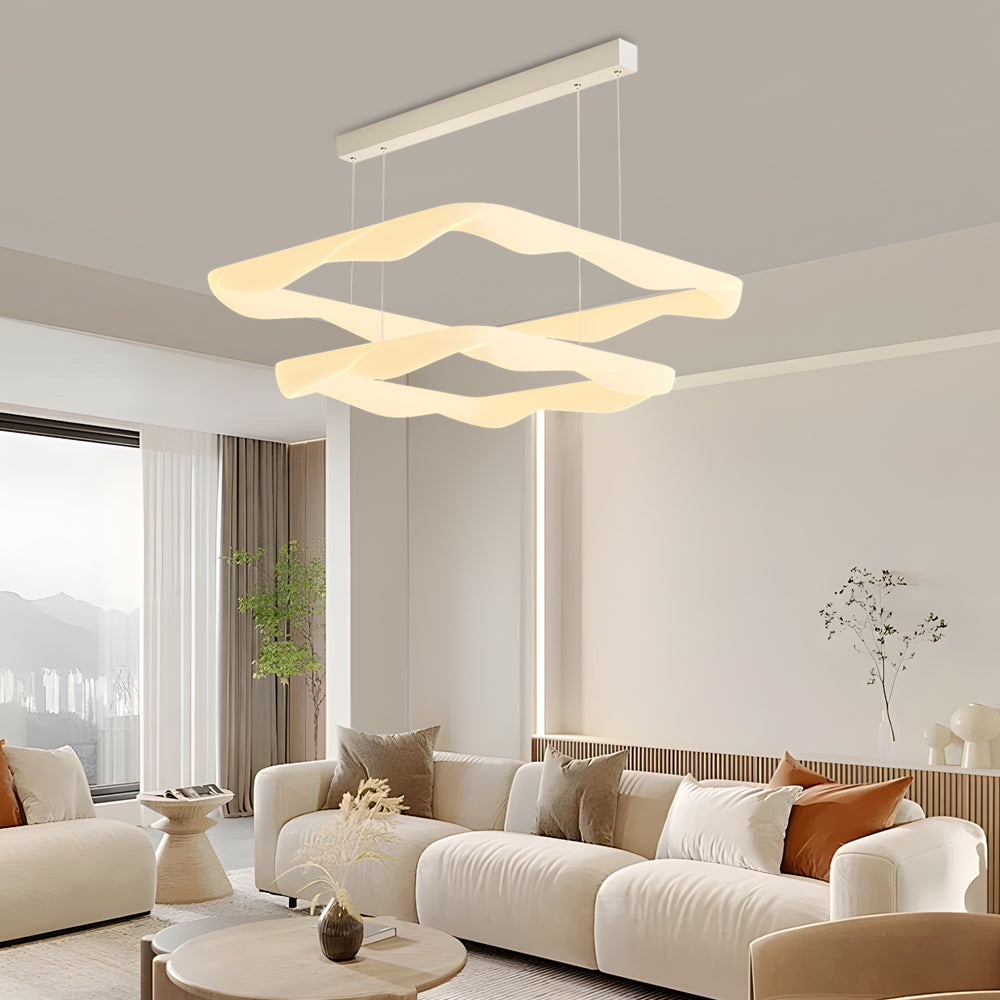 2/3 Square Rings Cream Style Three Step Dimming LED Modern Chandelier