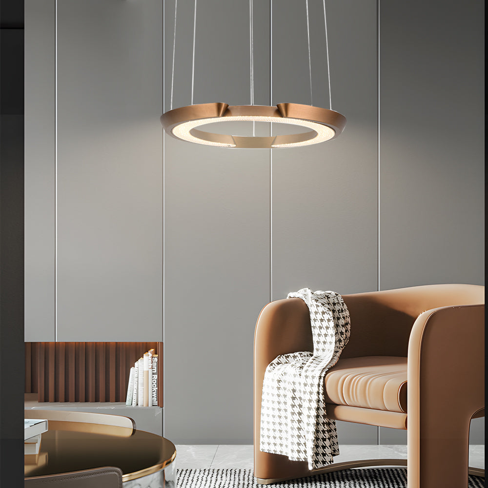 Modern LED Ring-Shaped Pendant Light with Acrylic Shades for Living Room