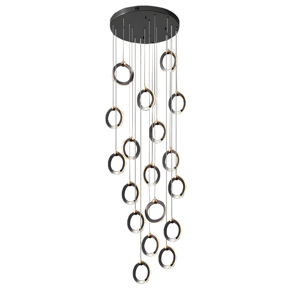 LED Ring Clusters Rotating Staircase Chandelier