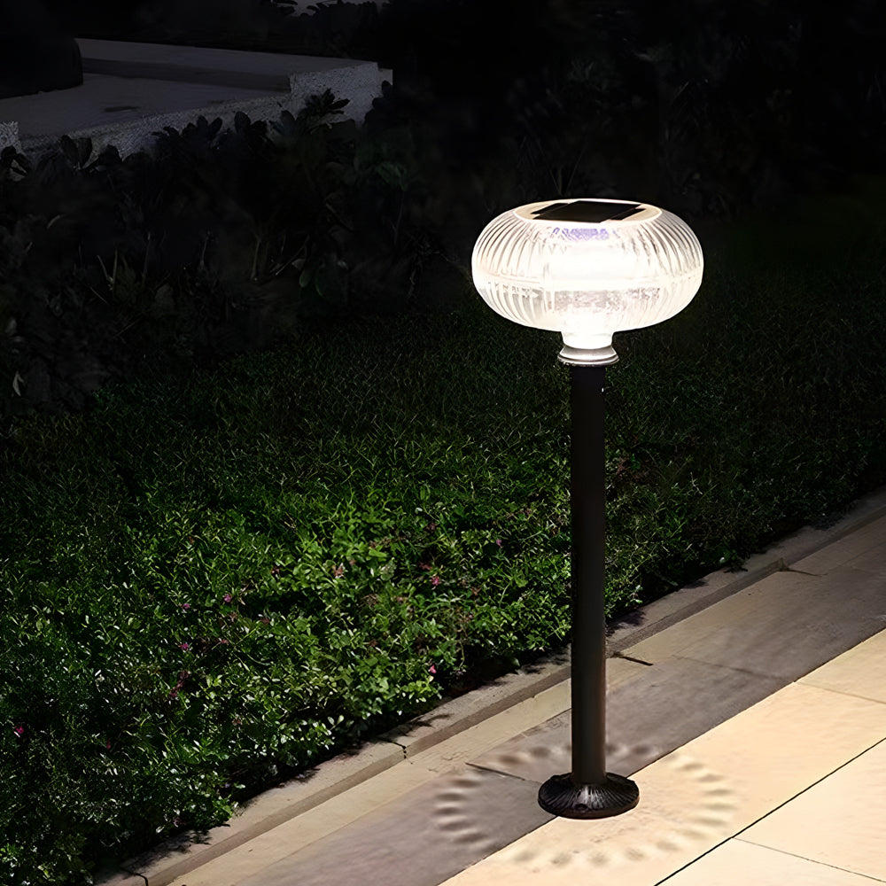 Modern Solar Lawn Light Metal Cylinder Oval  Shade LED Outdoor Bollard Light