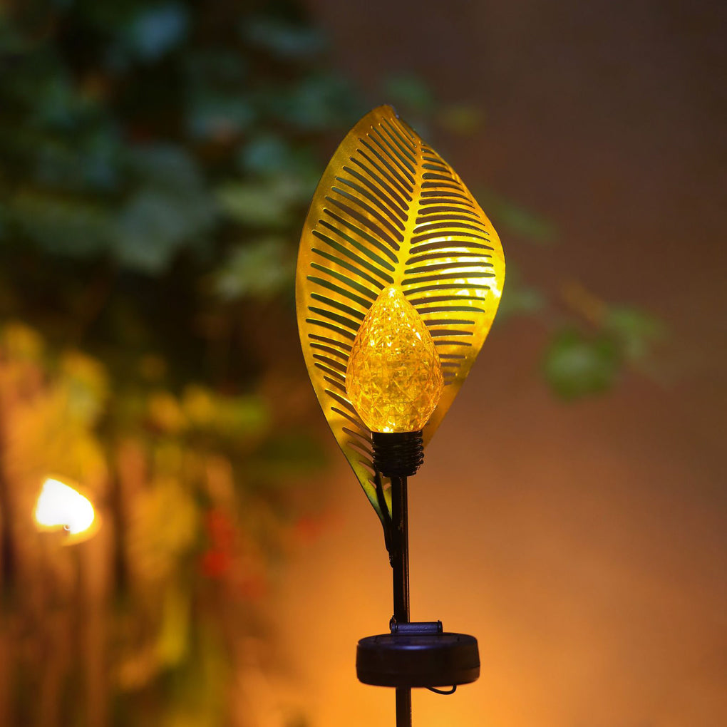 Curled Leaf Waterproof LED Metal Creative Modern Solar Lawn Lights Outdoor Lamp