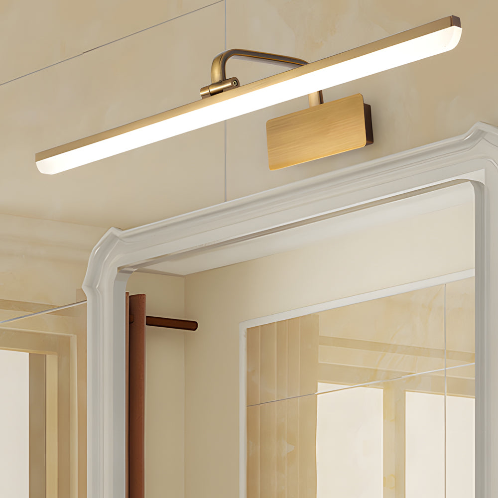 Brass Linear LED Bathroom Vanity Light with Curved Rod Design Elegant Mirror Fixture