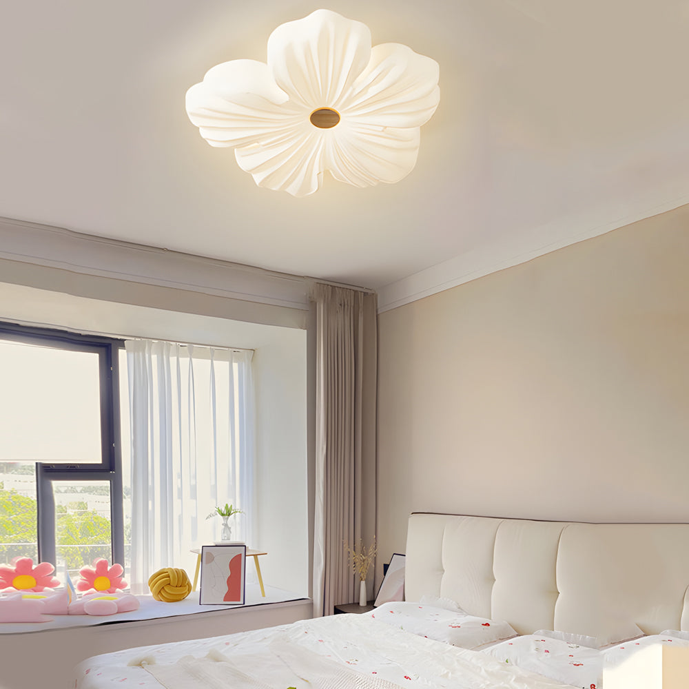 Nordic White Acrylic Flower Bedroom Ceiling Lamp - LED 3-Step Dimming