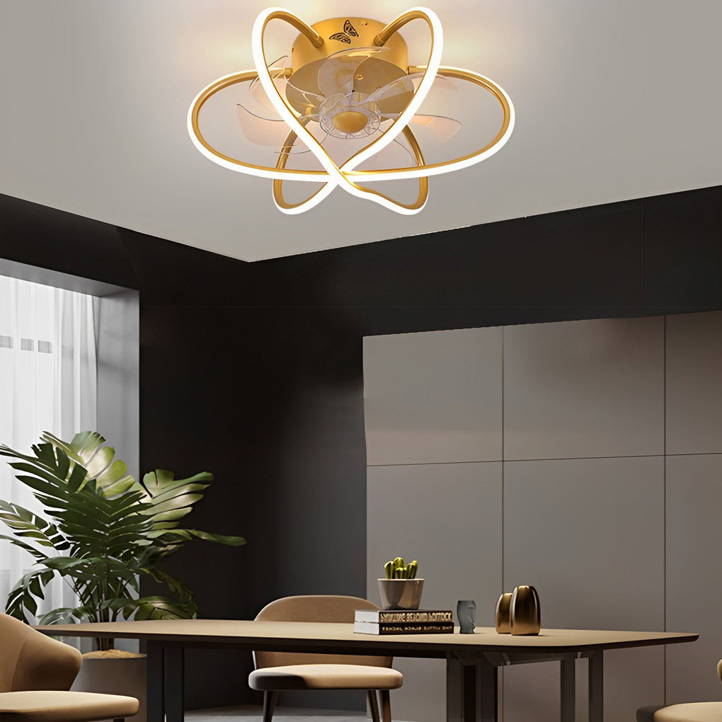 Round Flower Cage LED Dimmable with Remote Bladeless Ceiling Fans Lamp