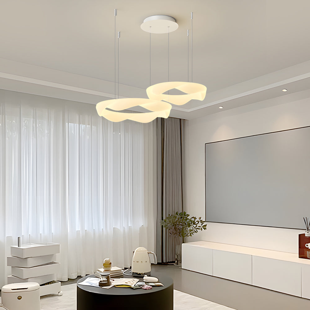 Wavy Circle Rings Three Step Dimming LED White Cream Modern Chandelier